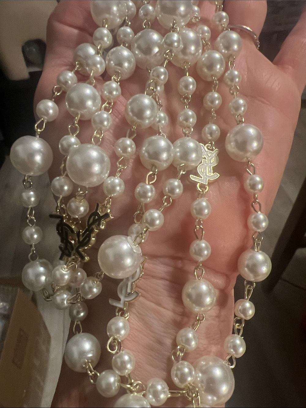 Pearl-Link Logo Station Necklace - White Pearls